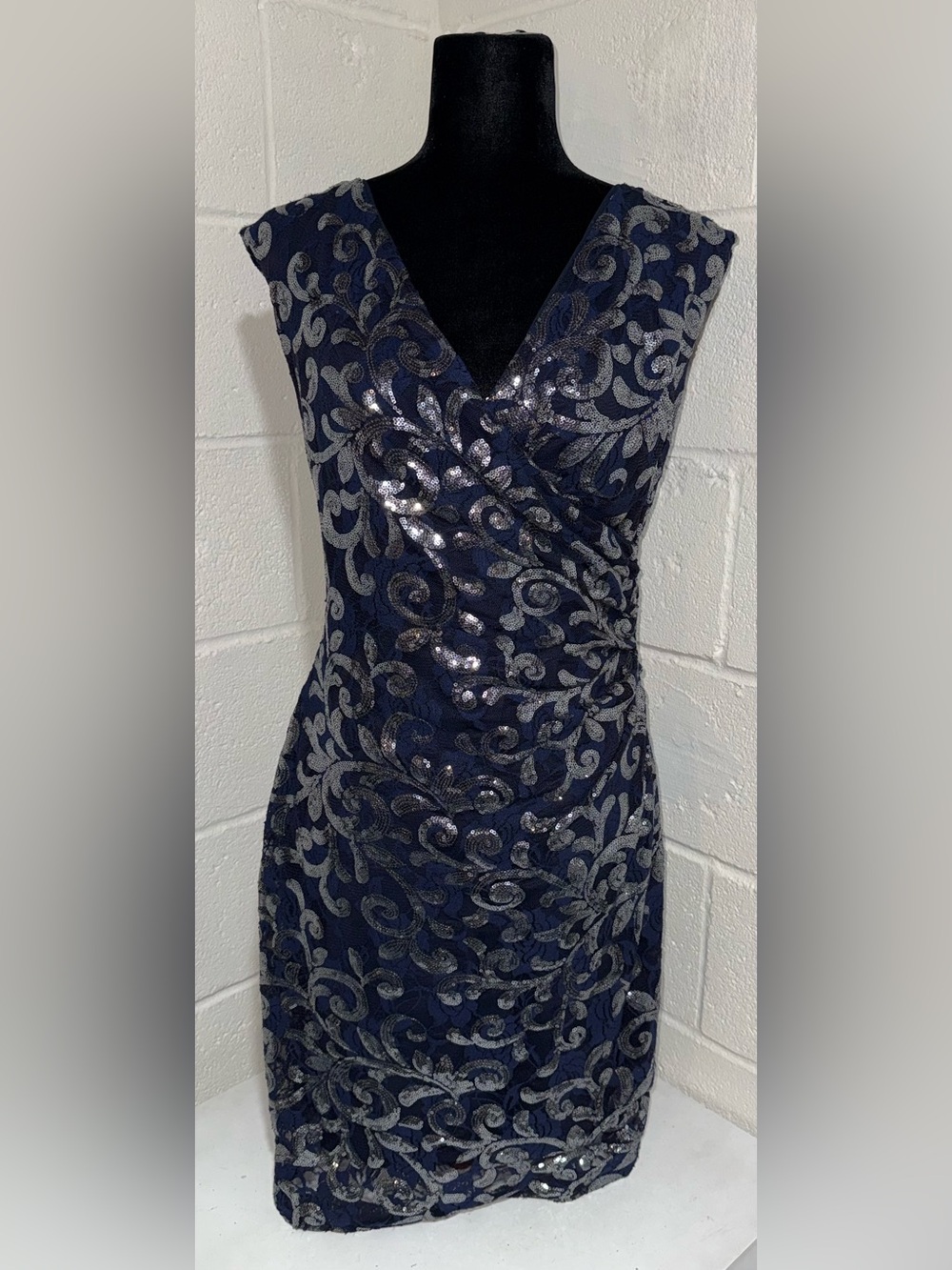Lauren Ralph Lauren Navy Blue Sequin Lace Cocktail Dress - 10
